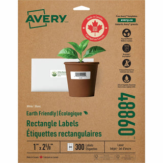 Avery EcoFriendly Address Labels - Permanent Adhesive - Rectangle - Laser, Inkjet - White - Paper - 30 / Sheet - 50 Total Sheets - 1500 Total Label(s) - 5 / Carton