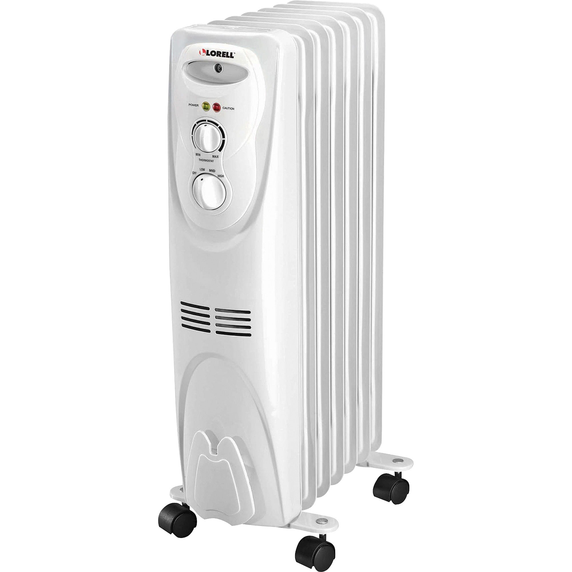 Lorell 3-Setting Oil-Filled Heater - Oil Filled - Electric - 1500 W - 3 x Heat Settings - White - 