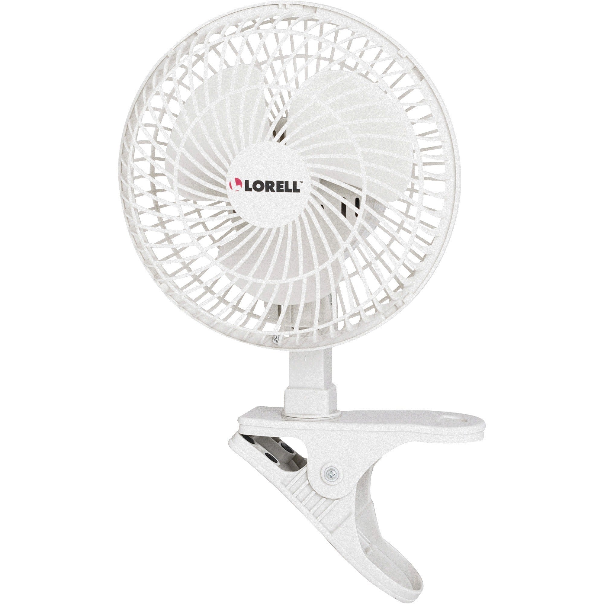 Lorell Clip-On Personal Fan - 152.4 mm Diameter - 2 Speed - Adjustable Tilt Head - 9.5" Height x 7.9" Width x 6" Depth - White - 