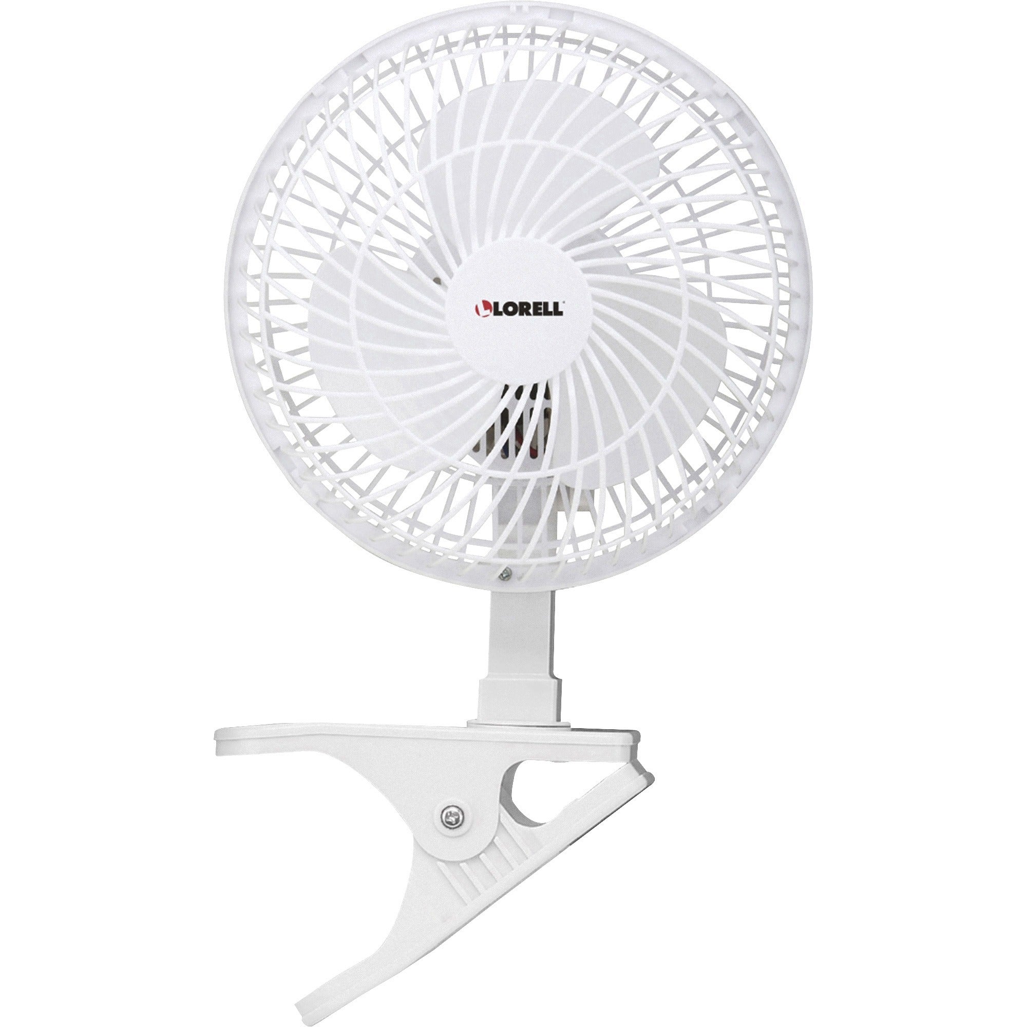 Lorell Clip-On Personal Fan - 152.4 mm Diameter - 2 Speed - Adjustable Tilt Head - 9.5" Height x 7.9" Width x 6" Depth - White - 