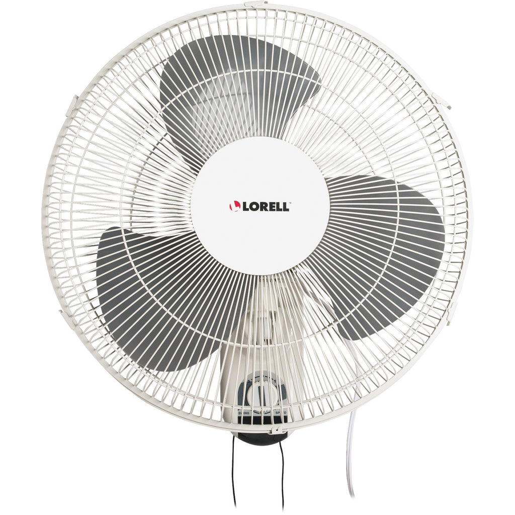 Lorell Pull-chain Wall-Mounting 3-speed Fan - 16" Diameter - 3 Speed - Adjustable Tilt Head, Oscillating - 18.5" Height x 9.3" Width x 18.1" Depth - White - 