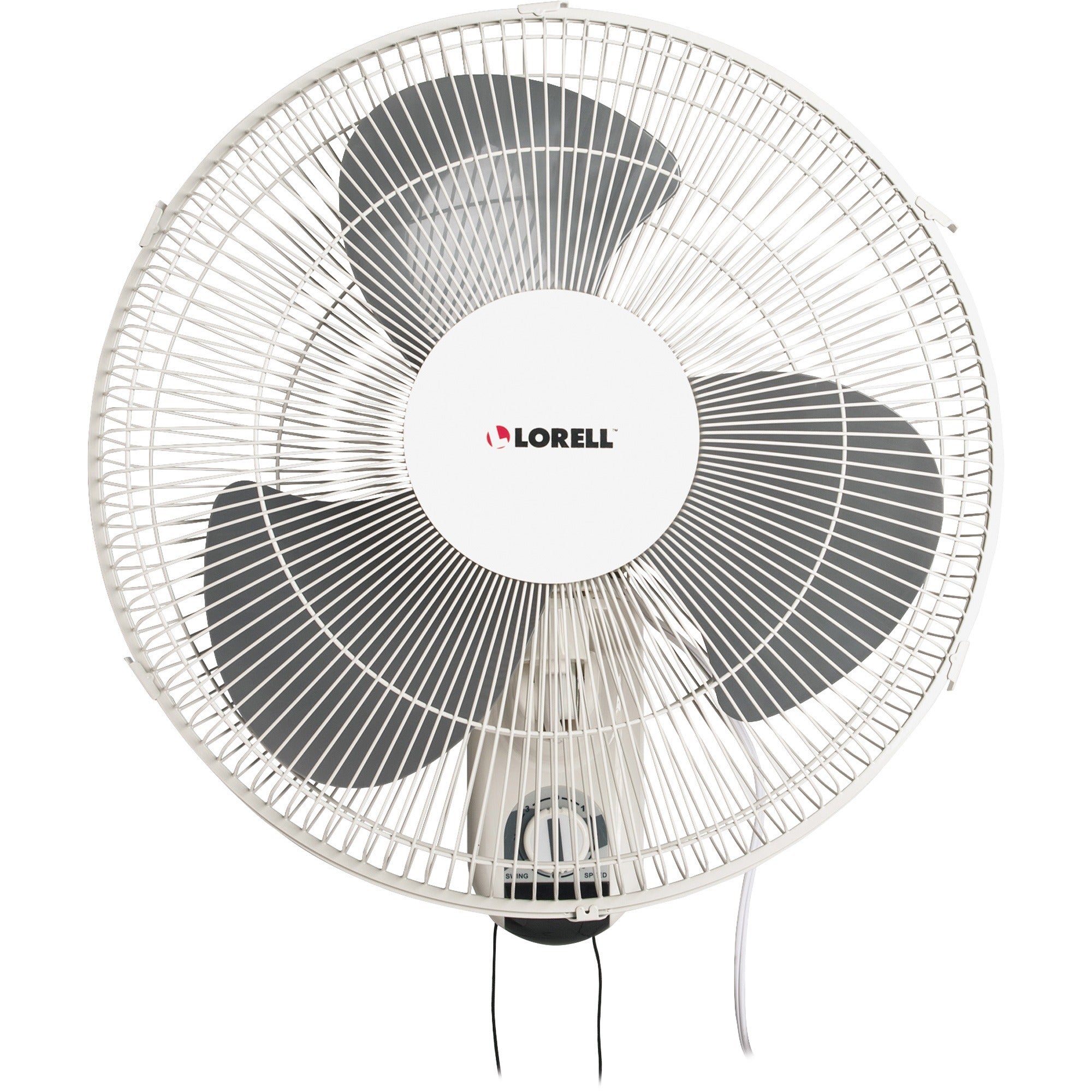 Lorell Pull-chain Wall-Mounting 3-speed Fan - 16" Diameter - 3 Speed - Adjustable Tilt Head, Oscillating - 18.5" Height x 9.3" Width x 18.1" Depth - White - 