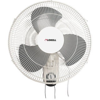 Lorell Pull-chain Wall-Mounting 3-speed Fan - 16" Diameter - 3 Speed - Adjustable Tilt Head, Oscillating - 18.5" Height x 9.3" Width x 18.1" Depth - White - 