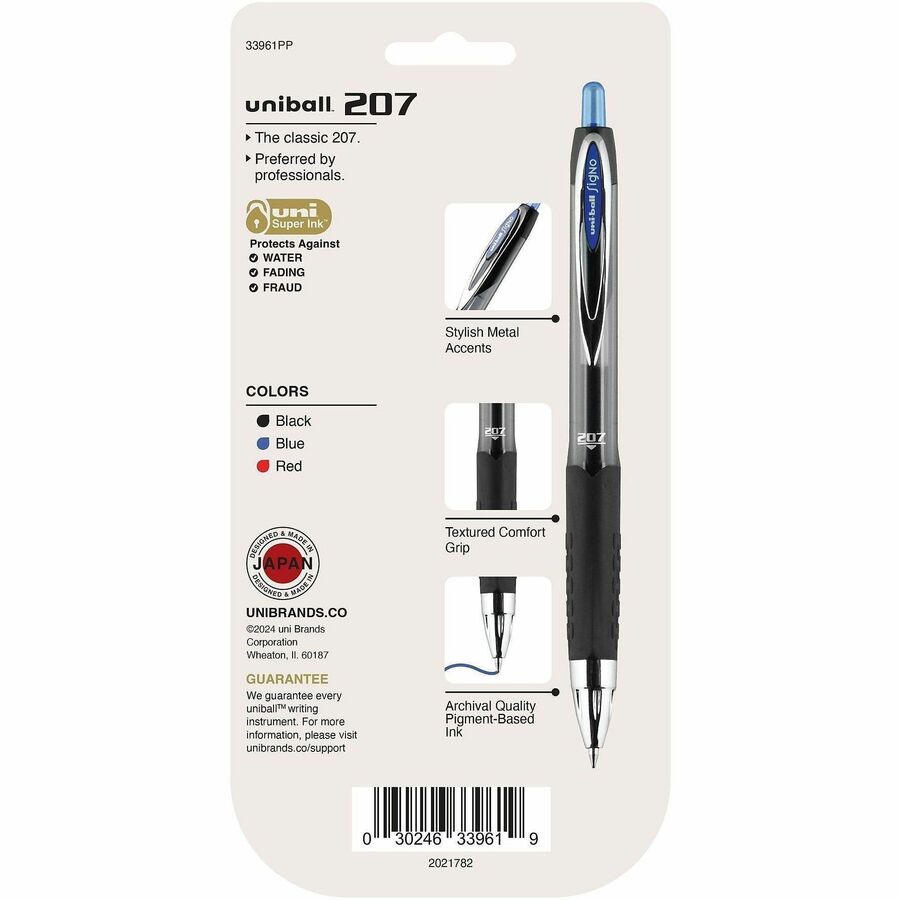 uniball 207 Gel Pen - Medium Pen Point - 0.7 mm Pen Point Size - Refillable - Retractable - Assorted Gel-based Ink - 4 / Pack