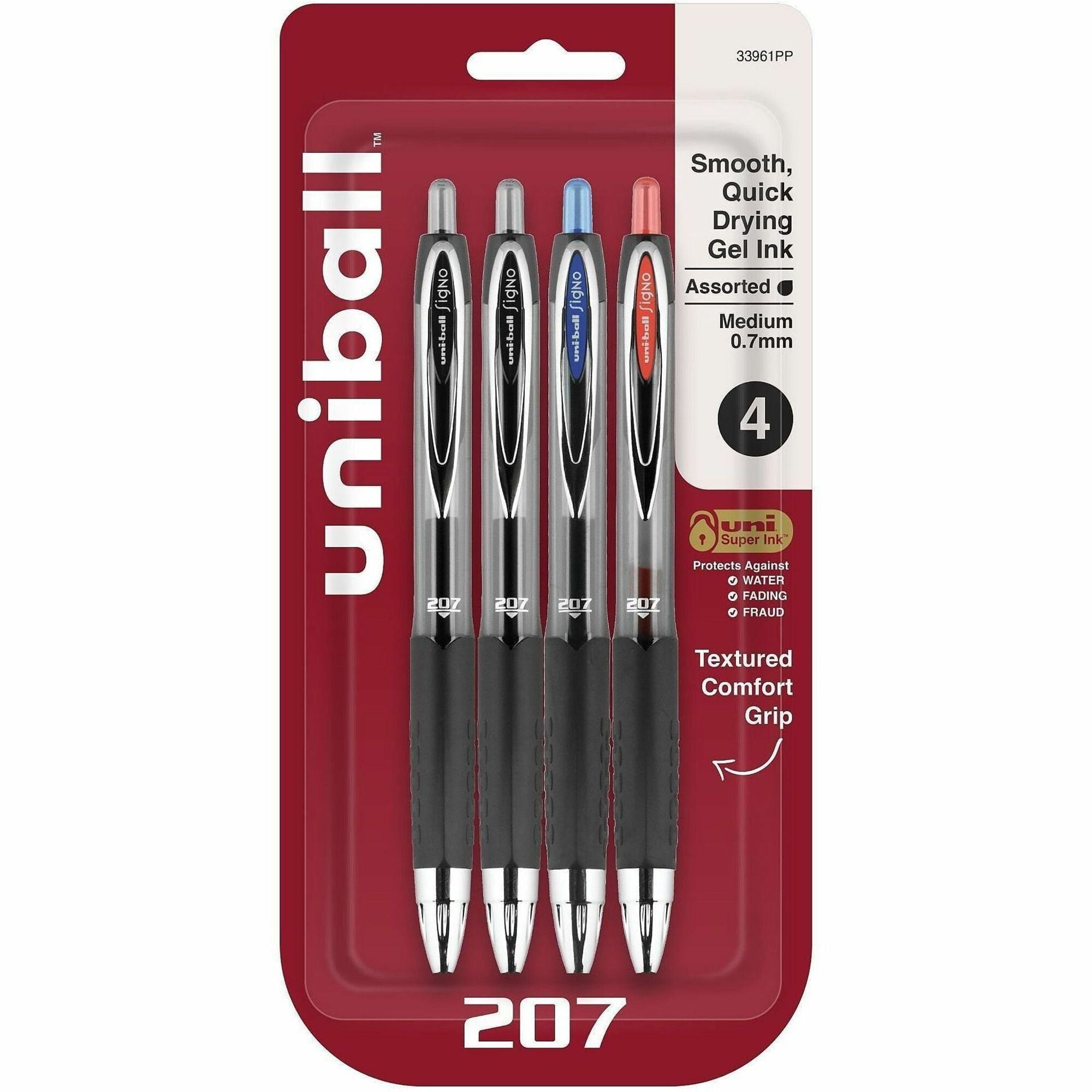 uniball 207 Gel Pen - Medium Pen Point - 0.7 mm Pen Point Size - Refillable - Retractable - Assorted Gel-based Ink - 4 / Pack