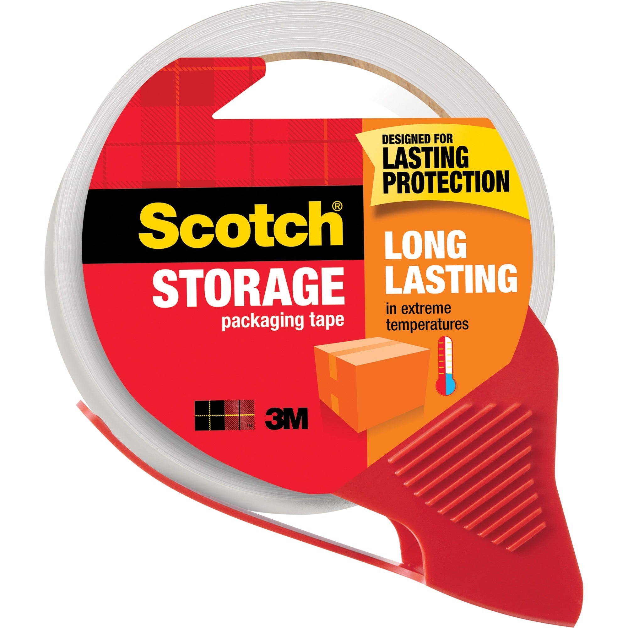 Scotch Long-Lasting Storage/Packaging Tape - 38.20 yd Length x 1.88" Width - 2.4 mil Thickness - 3" Core - Acrylic Backing - Dispenser Included - Handheld Dispenser - Long Lasting - For Moving, Packing, Mailing - 1 / Roll - Clear - 