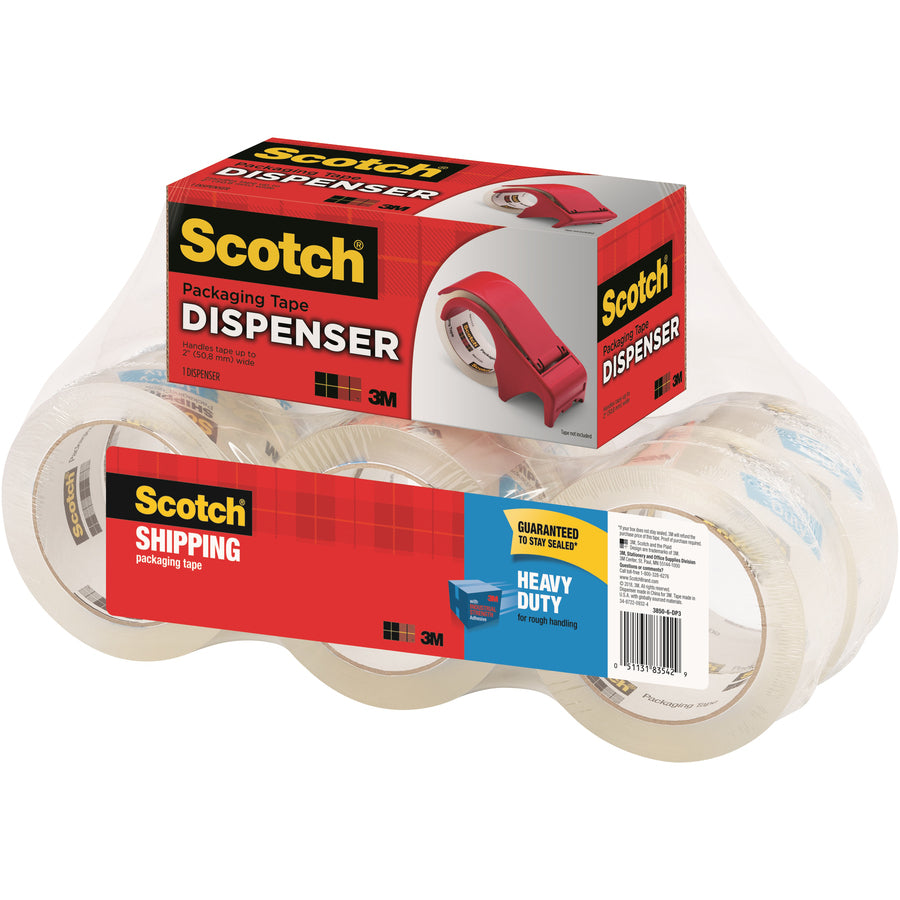 3850 Heavy-Duty Packaging Tape with DP300 Dispenser, 3" Core, 1.88" x 54.6 yds, Clear, 6/Pack