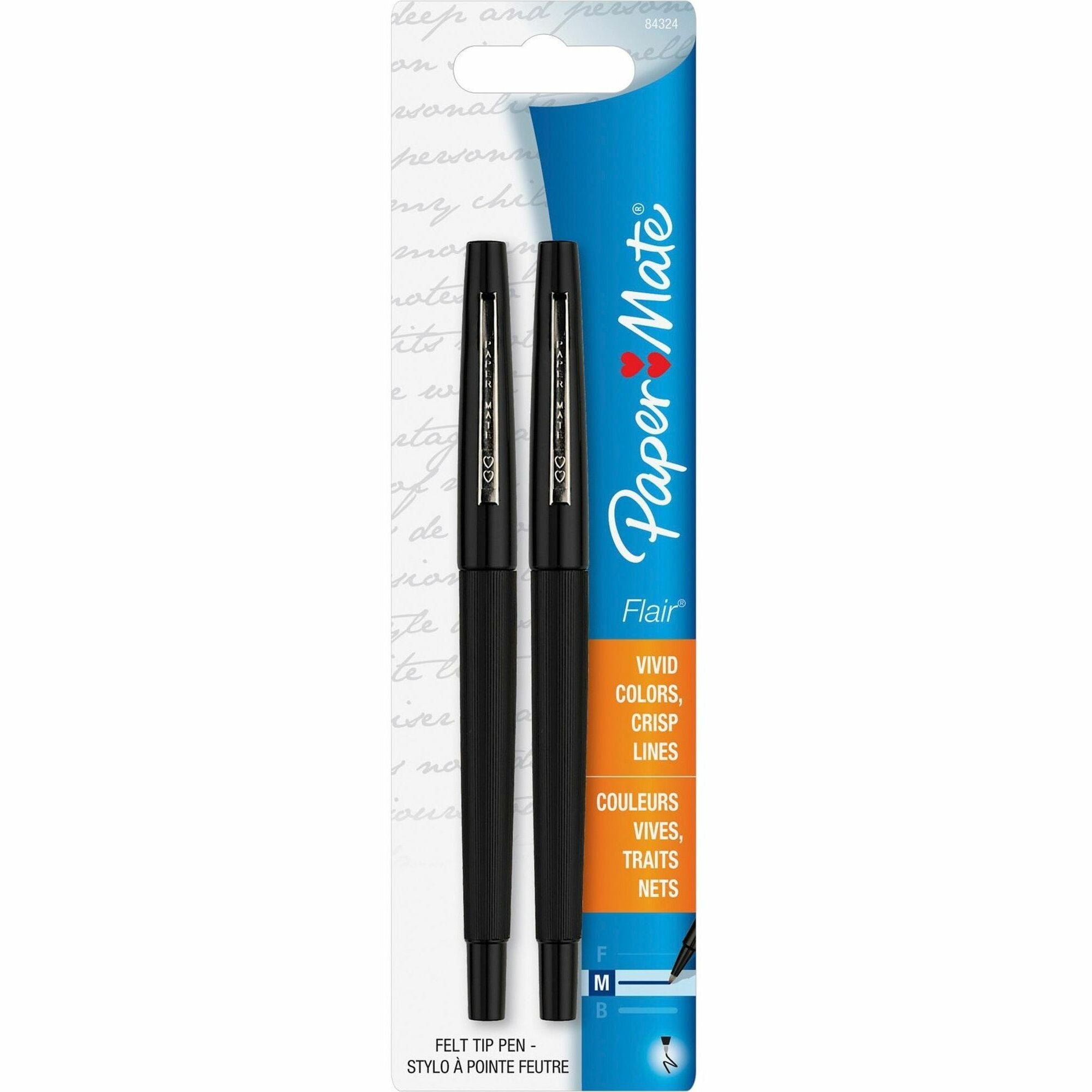 Pen,Felt Tp,2/Pk,Bk