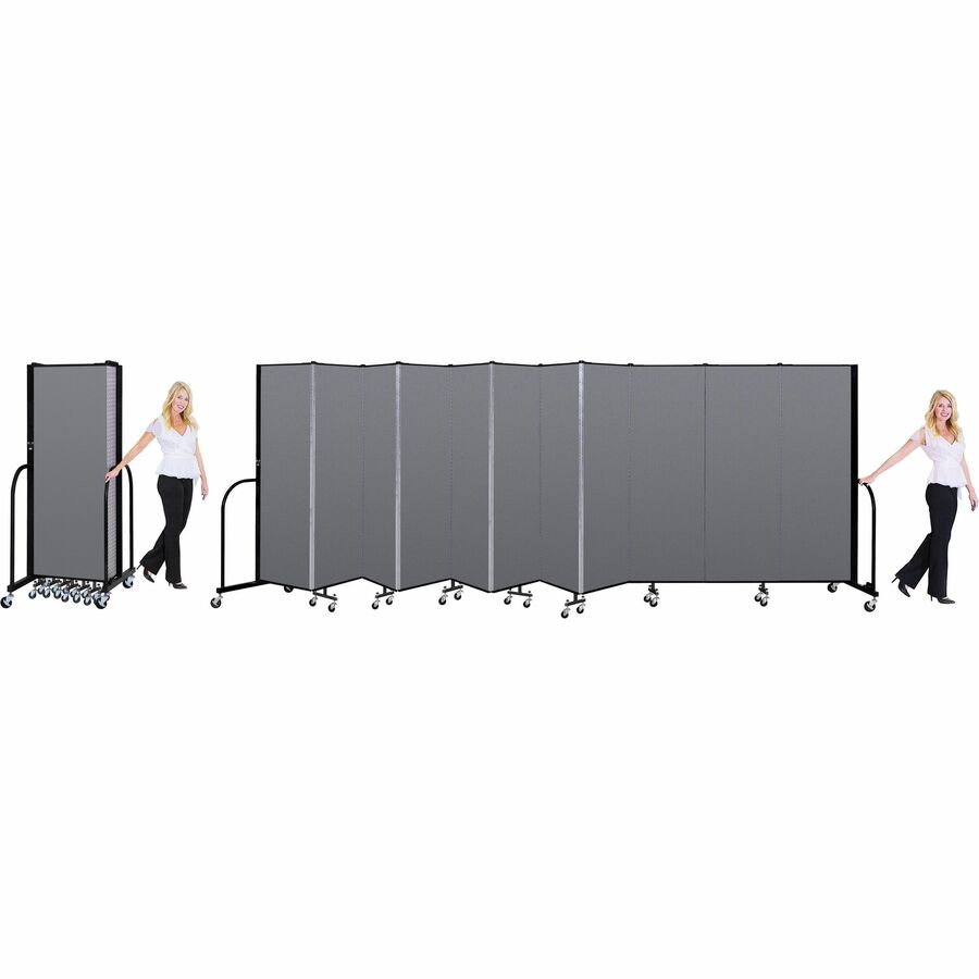 Screenflex Portable Room Dividers - 72" Height x 24.1 ft Length - Black Metal Frame - Polyester - Stone - 1 Each - 