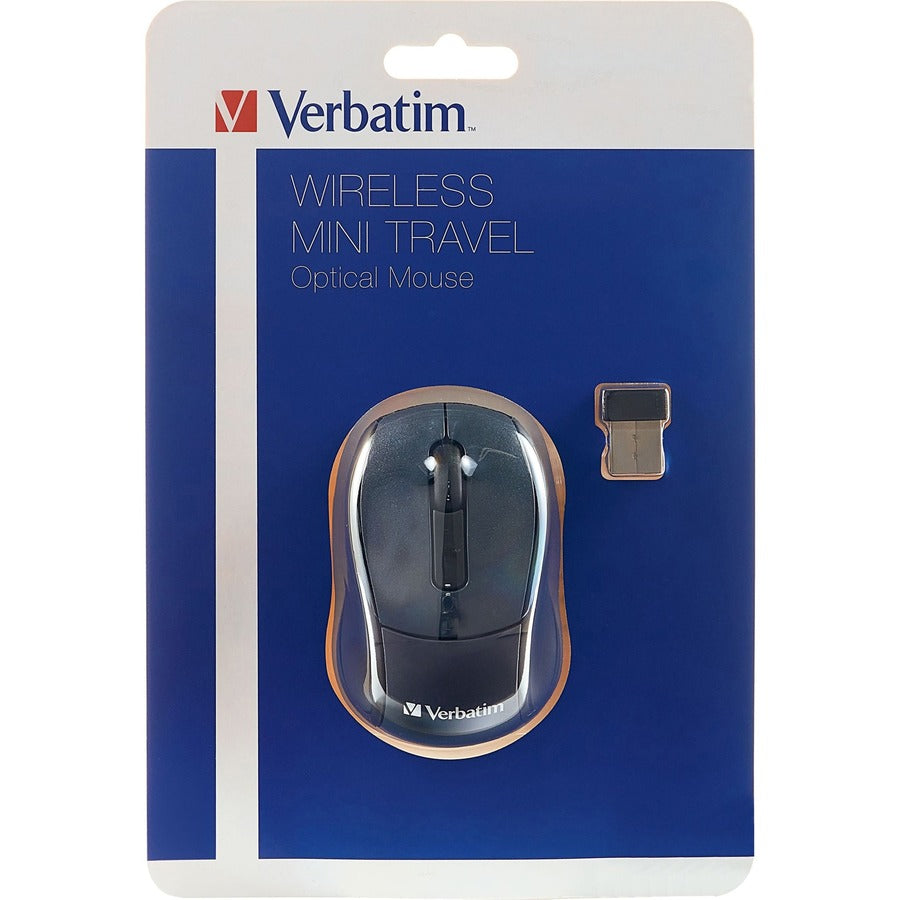 Verbatim Wireless Mini Travel Optical Mouse - Graphite - Radio Frequency - USB - 1600 dpi - Scroll Wheel - 