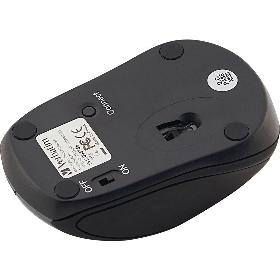 Verbatim Wireless Mini Travel Optical Mouse - Graphite - Radio Frequency - USB - 1600 dpi - Scroll Wheel - 