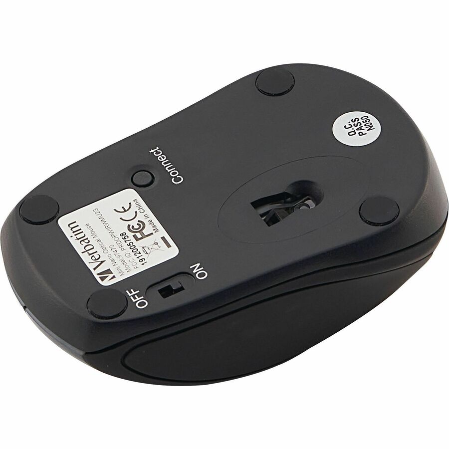 Verbatim Wireless Mini Travel Optical Mouse - Graphite - Radio Frequency - USB - 1600 dpi - Scroll Wheel
