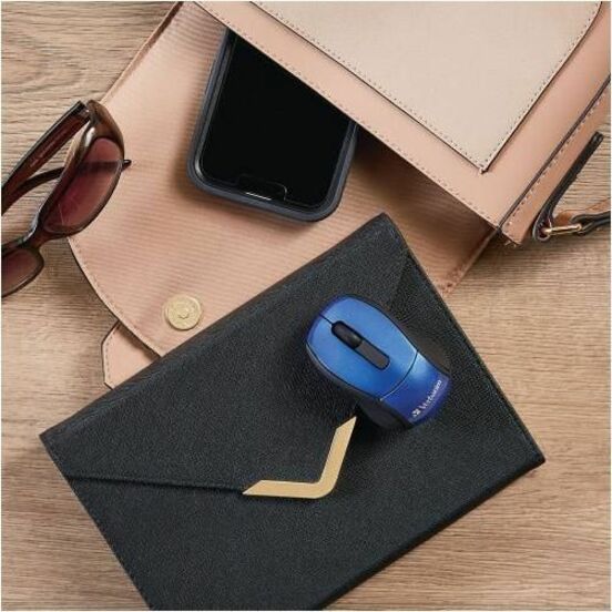 Verbatim Wireless Mini Travel Optical Mouse - Blue - Radio Frequency - USB - 1600 dpi - Scroll Wheel
