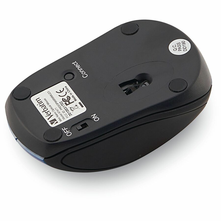 Verbatim Wireless Mini Travel Optical Mouse - Blue - Radio Frequency - USB - 1600 dpi - Scroll Wheel
