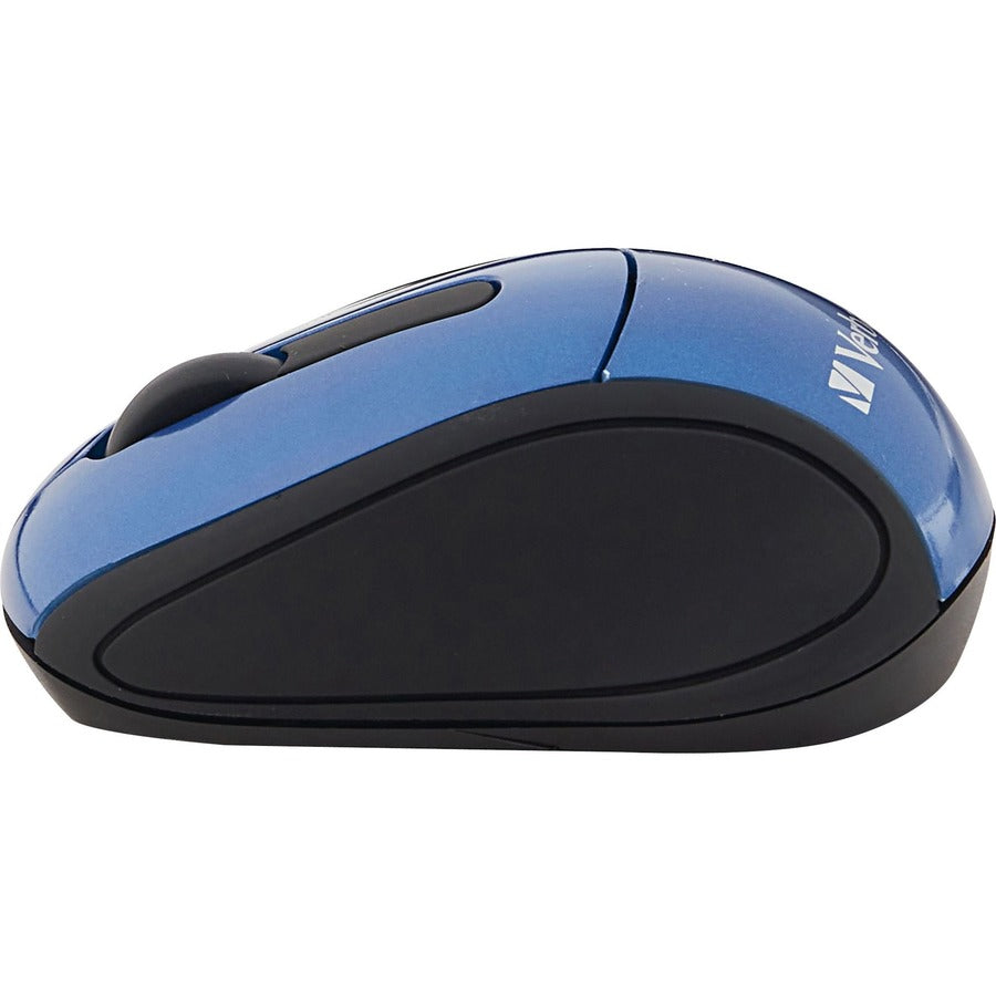 Verbatim Wireless Mini Travel Optical Mouse - Blue - Radio Frequency - USB - 1600 dpi - Scroll Wheel - 