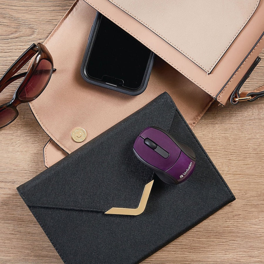 Verbatim Wireless Mini Travel Optical Mouse - Purple - Purple