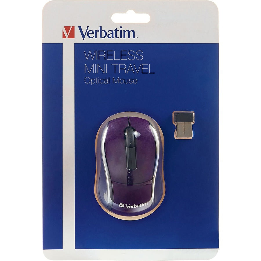 Verbatim Wireless Mini Travel Optical Mouse - Purple - Purple - 