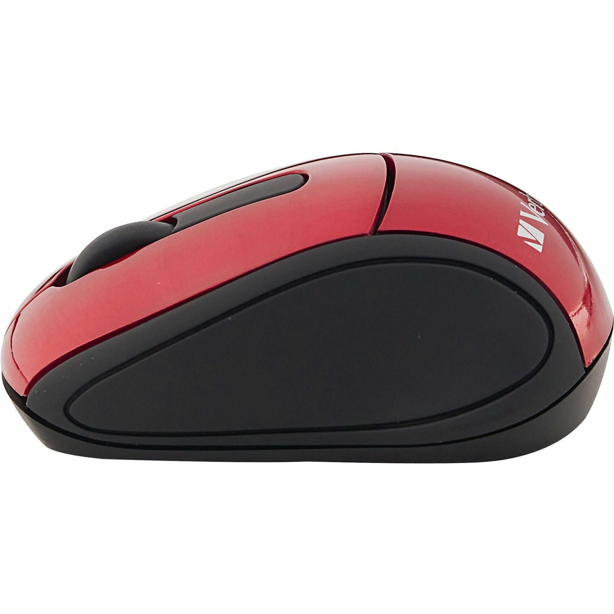 Verbatim Wireless Mini Travel Optical Mouse - Red - Radio Frequency - USB - 1600 dpi - Scroll Wheel - 