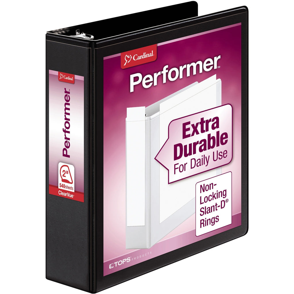 Performer ClearVue Slant-D Ring Binder, 3 Rings, 2" Capacity, 11 x 8.5, Black