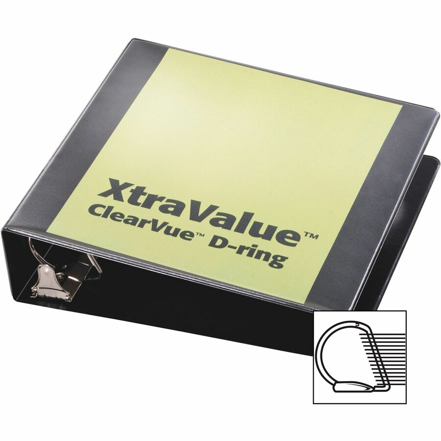 Performer ClearVue Slant-D Ring Binder, 3 Rings, 2" Capacity, 11 x 8.5, Black