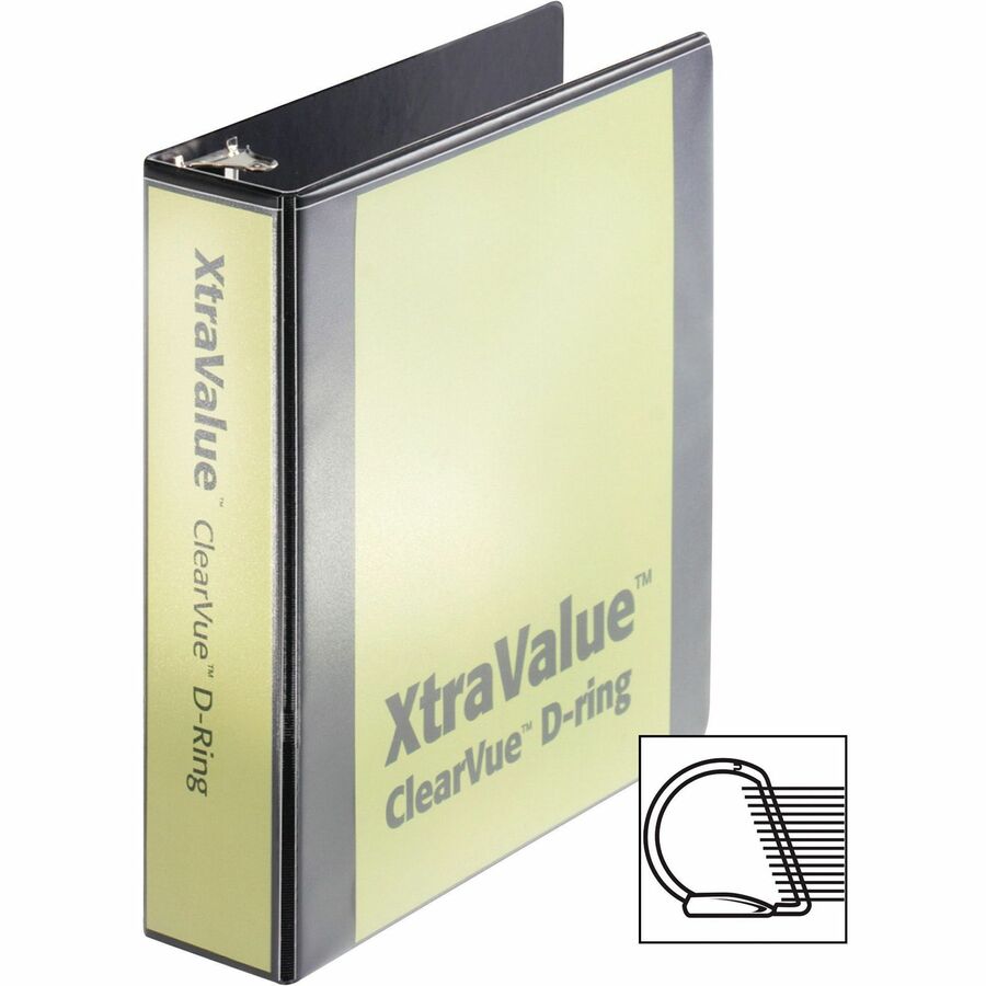 Performer ClearVue Slant-D Ring Binder, 3 Rings, 2" Capacity, 11 x 8.5, Black
