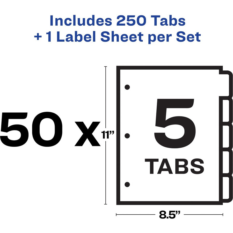 Print and Apply Index Maker Clear Label Dividers, 5-Tab, White Tabs, 11 x 8.5, White, 50 Sets