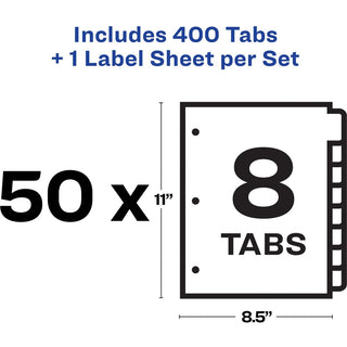 Print and Apply Index Maker Clear Label Dividers, 8-Tab, 11 x 8.5, White, 50 Sets