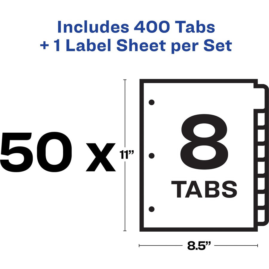Print and Apply Index Maker Clear Label Dividers, 8-Tab, 11 x 8.5, White, 50 Sets