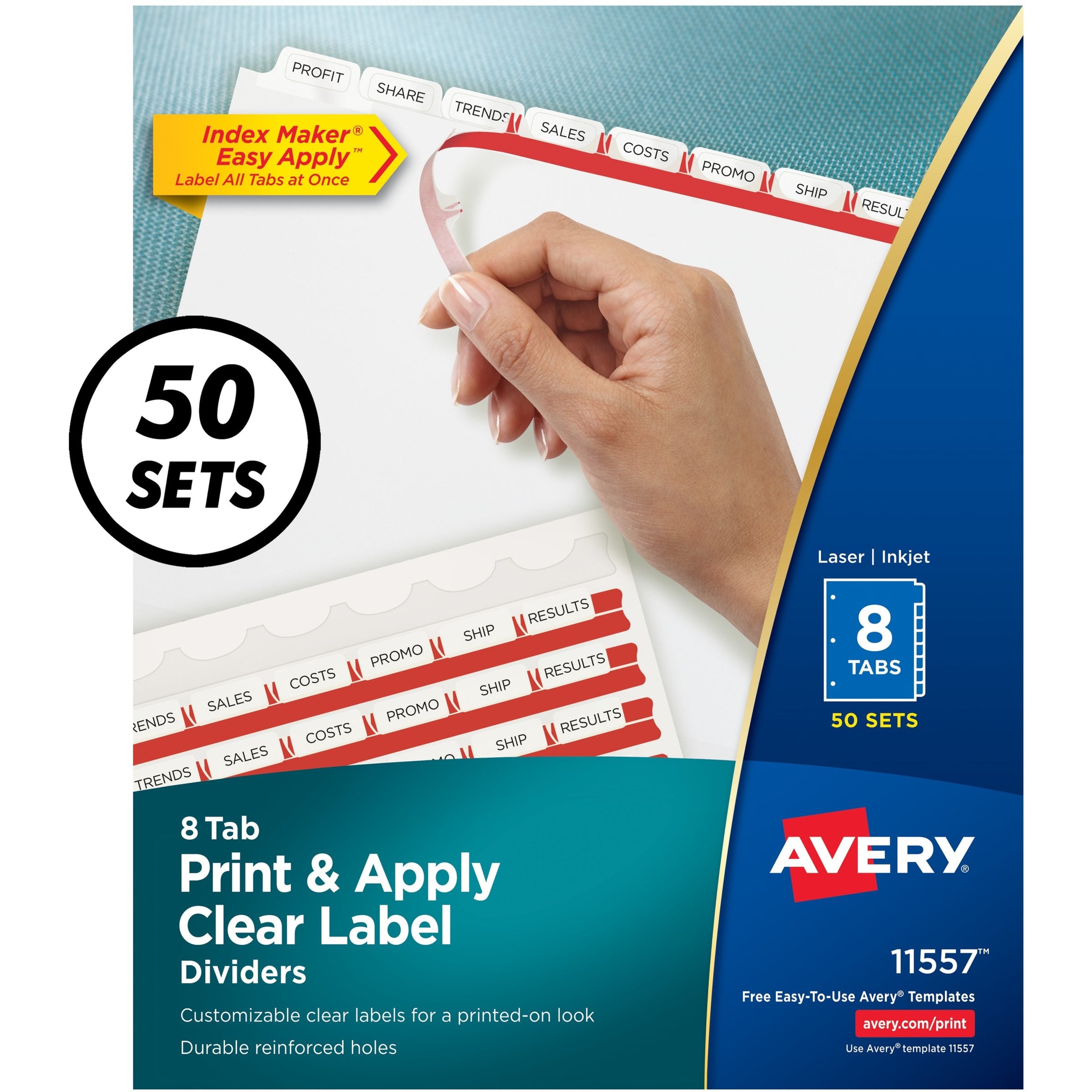 Print and Apply Index Maker Clear Label Dividers, 8-Tab, 11 x 8.5, White, 50 Sets