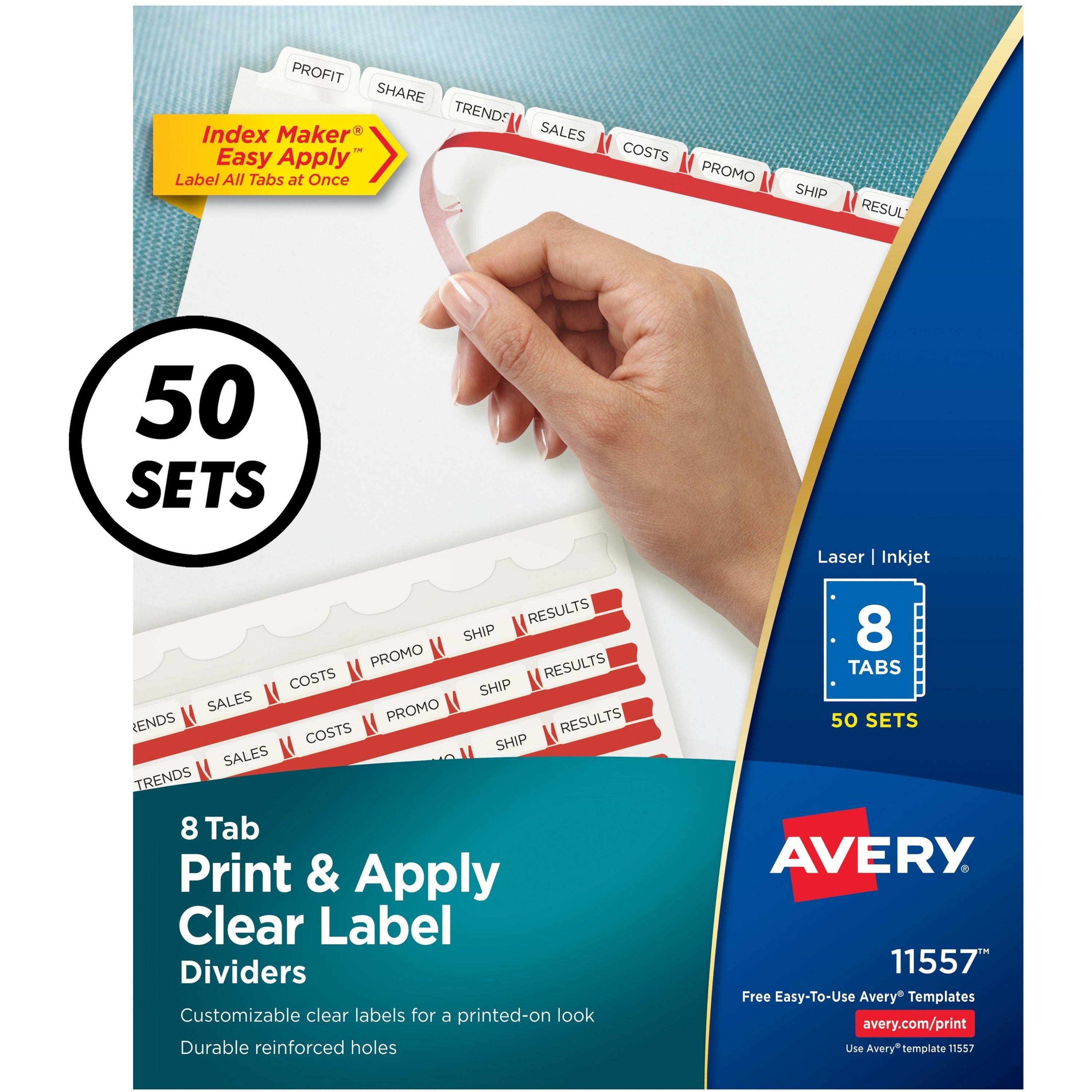 Print and Apply Index Maker Clear Label Dividers, 8-Tab, 11 x 8.5, White, 50 Sets