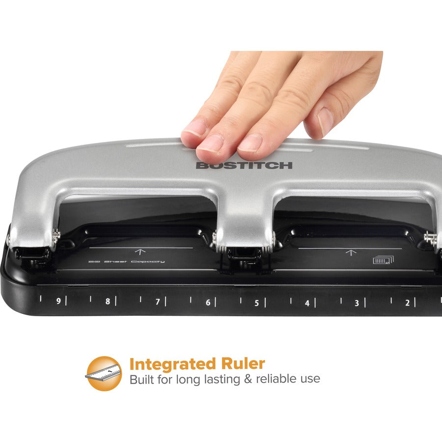 20-Sheet EZ Squeeze Three-Hole Punch, 9/32" Holes, Black/Silver