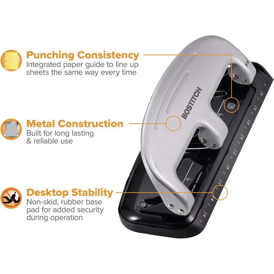20-Sheet EZ Squeeze Three-Hole Punch, 9/32" Holes, Black/Silver