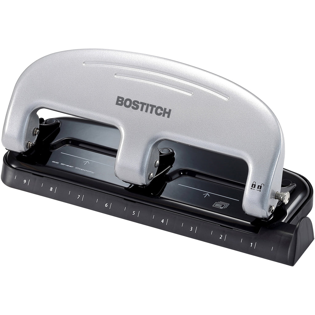 20-Sheet EZ Squeeze Three-Hole Punch, 9/32" Holes, Black/Silver