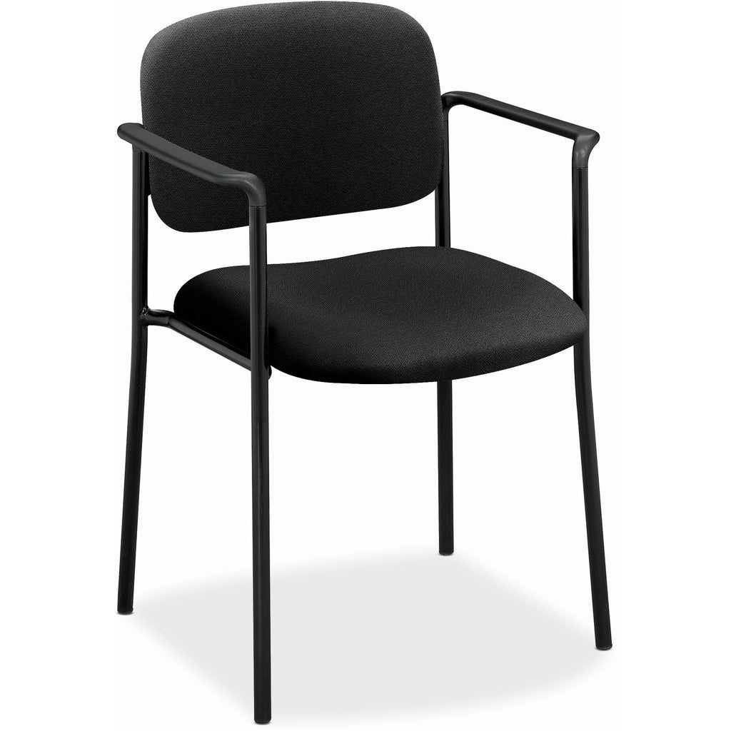 VL616 Stacking Guest Chair with Arms, Fabric Upholstery, 23.25" x 21" x 32.75", Black Seat, Black Back, Black Base