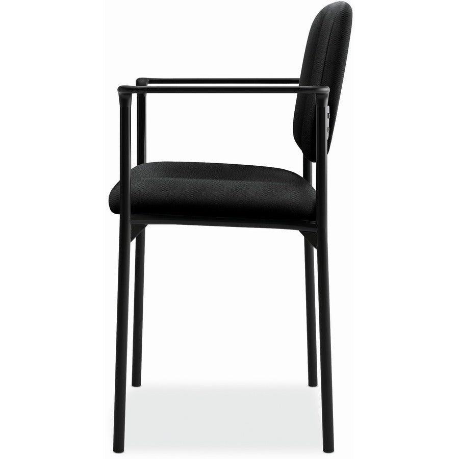 VL616 Stacking Guest Chair with Arms, Fabric Upholstery, 23.25" x 21" x 32.75", Black Seat, Black Back, Black Base