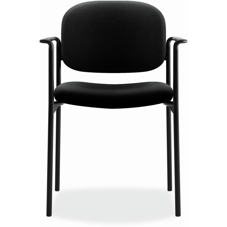 VL616 Stacking Guest Chair with Arms, Fabric Upholstery, 23.25" x 21" x 32.75", Black Seat, Black Back, Black Base