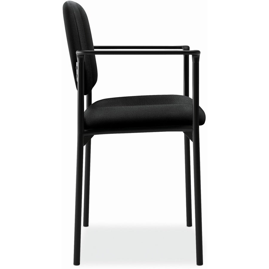 VL616 Stacking Guest Chair with Arms, Fabric Upholstery, 23.25" x 21" x 32.75", Black Seat, Black Back, Black Base