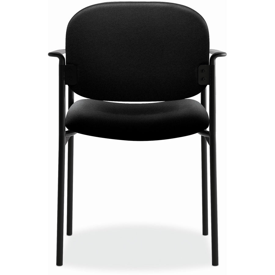 VL616 Stacking Guest Chair with Arms, Fabric Upholstery, 23.25" x 21" x 32.75", Black Seat, Black Back, Black Base