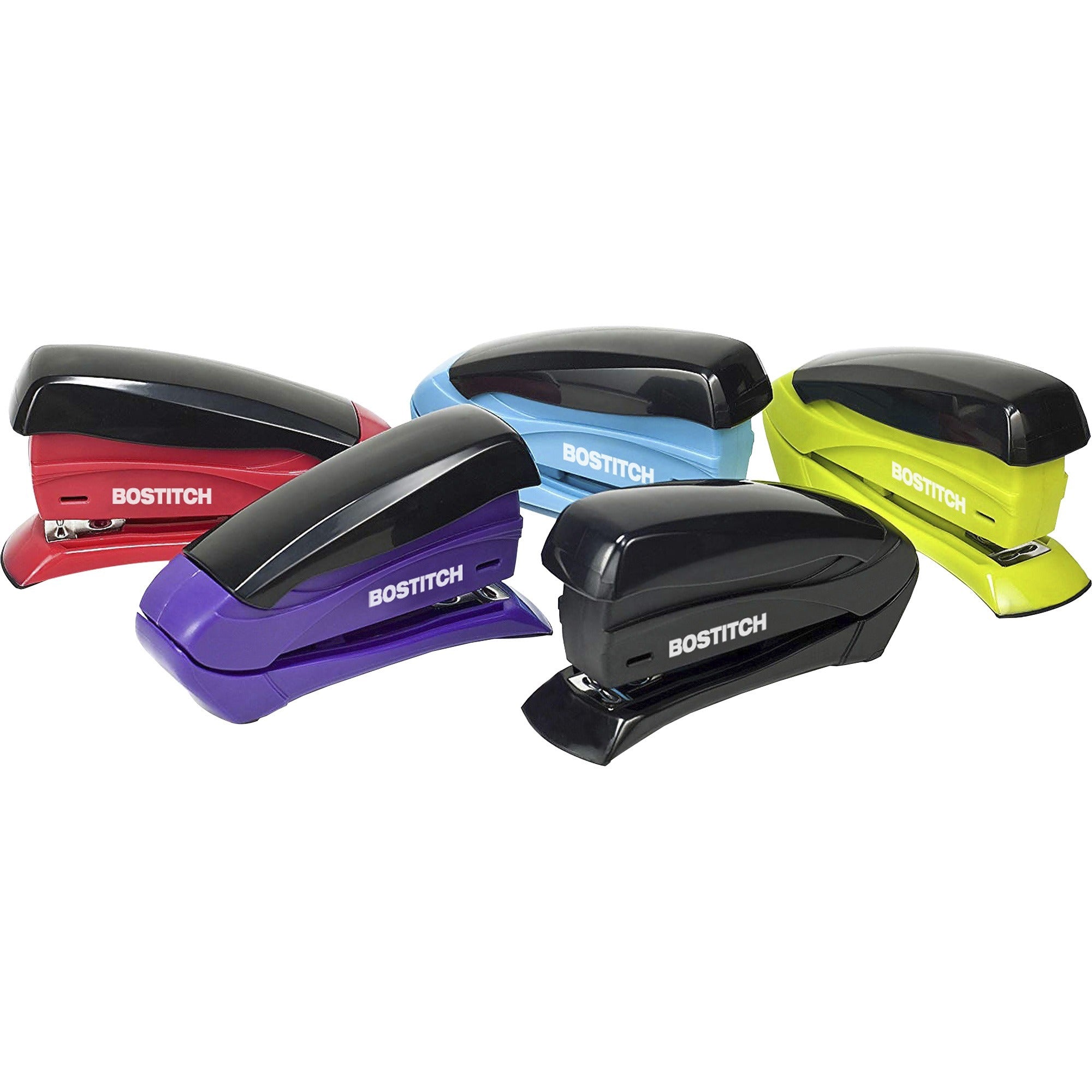 Bostitch Inspire 15 Spring-Powered Compact Stapler - 15 Sheets Capacity - 105 Staple Capacity - Half Strip - 1/4" , 26/6mm Staple Size - 1 Each - Assorted - 