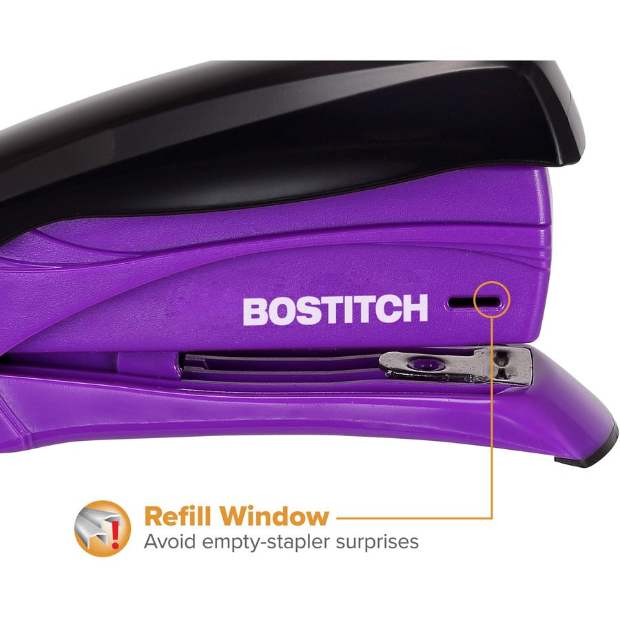 Bostitch Inspire 15 Spring-Powered Compact Stapler - 15 Sheets Capacity - 105 Staple Capacity - Half Strip - 1/4" , 26/6mm Staple Size - 1 Each - Assorted