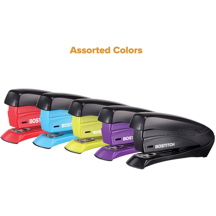 Bostitch Inspire 15 Spring-Powered Compact Stapler - 15 Sheets Capacity - 105 Staple Capacity - Half Strip - 1/4" , 26/6mm Staple Size - 1 Each - Assorted - 