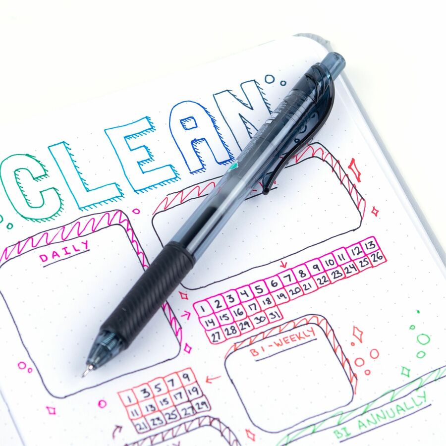 EnerGel-X Gel Pen, Retractable, Fine 0.5 mm Needle Tip, Black Ink, Clear/Black Barrel, Dozen