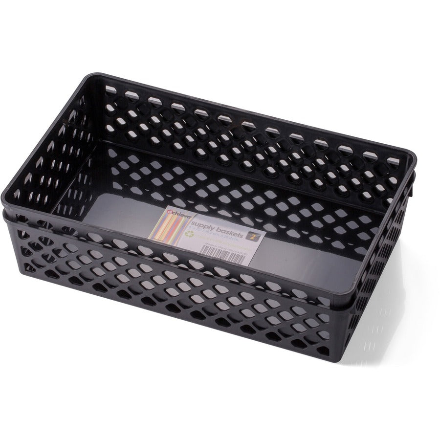 Recycled Supply Basket, Plastic, 10.06 x 6.13 x 2.38, Black, 2/Pack