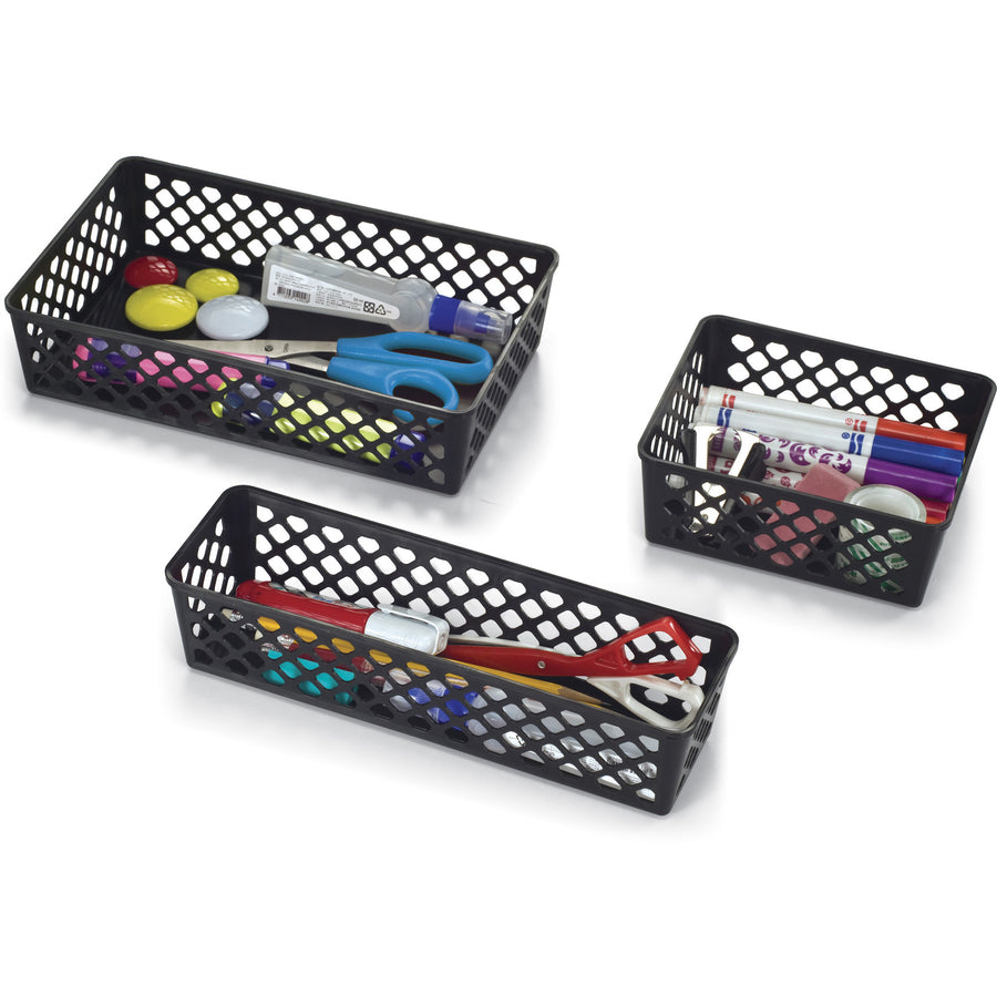 Recycled Supply Basket, Plastic, 10.06 x 6.13 x 2.38, Black, 2/Pack