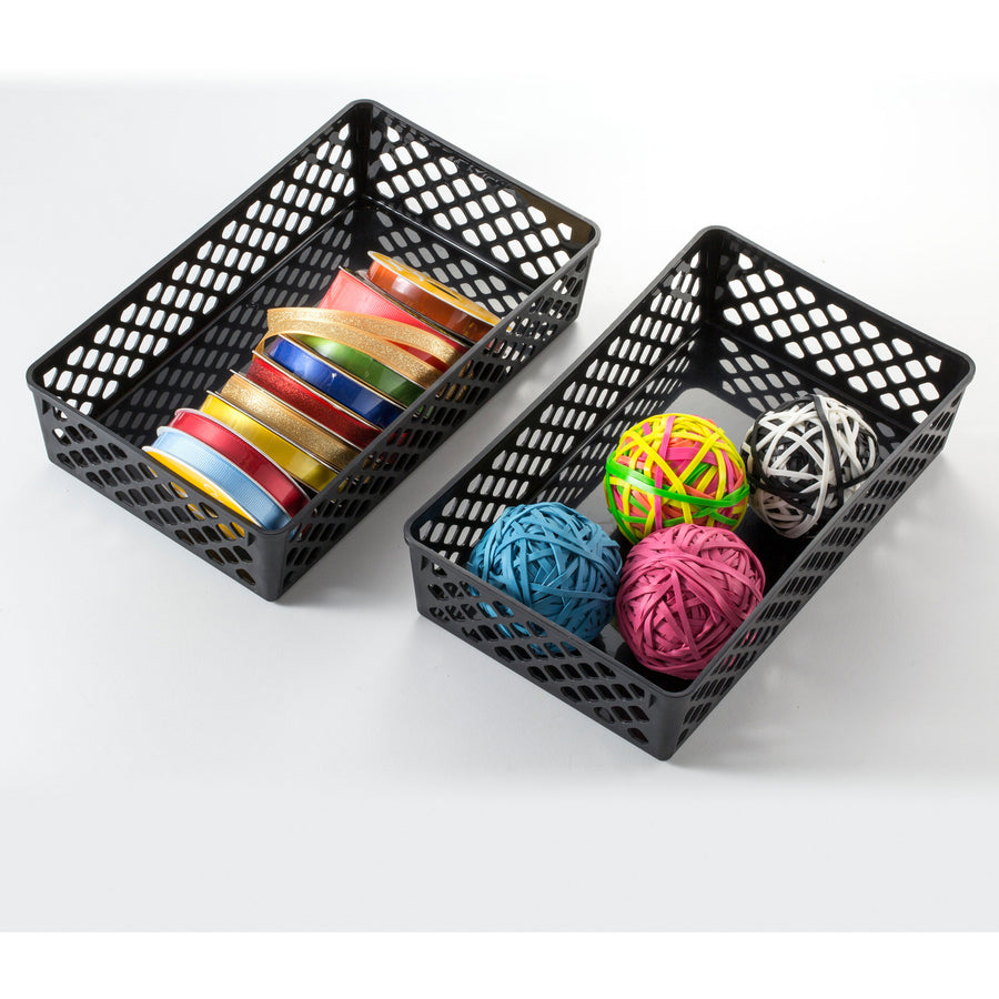 Recycled Supply Basket, Plastic, 10.06 x 6.13 x 2.38, Black, 2/Pack