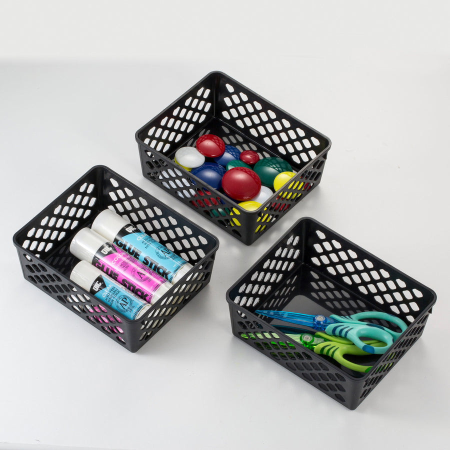 Recycled Supply Basket, Plastic, 6.13 x 5 x 2.38, Black, 3/Pack