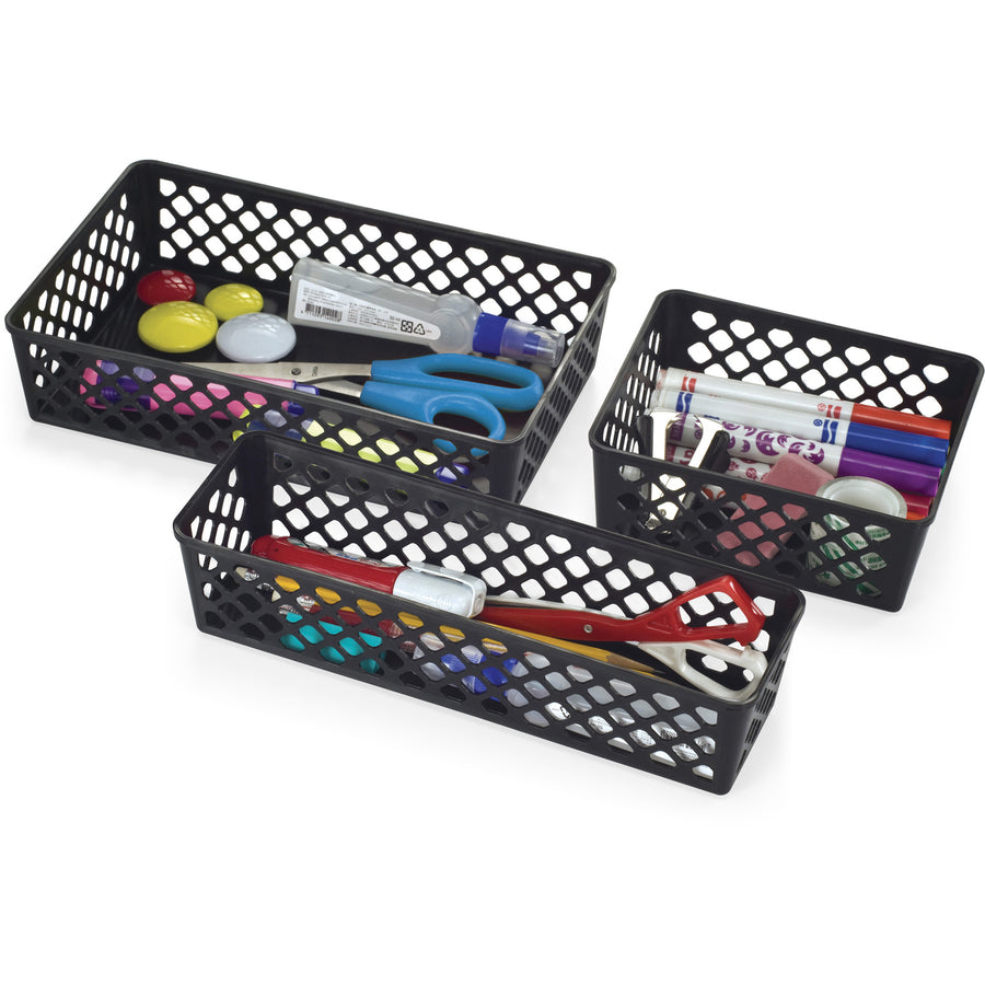 Recycled Supply Basket, Plastic, 6.13 x 5 x 2.38, Black, 3/Pack