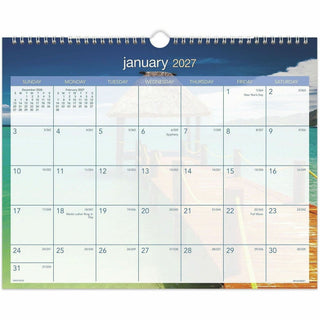 At-A-Glance Tropical Escape Wall Calendar - Medium Size - Julian Dates - Monthly - 12 Month - January 2024 - December 2024 - 1 Week, 1 Month Single Page Layout - 15" x 12" White Sheet - 2" x 1" Block - Wire Bound - Blue - Chipboard, Paper - Hanging L