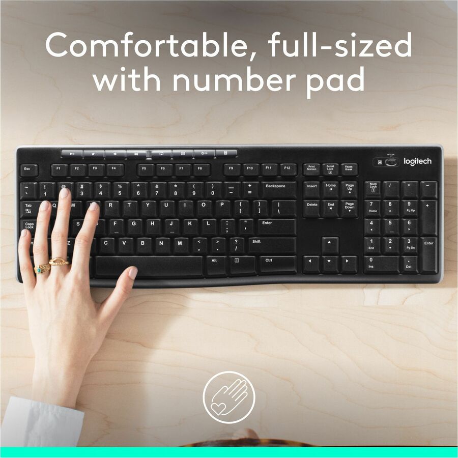 K270 Wireless Keyboard, USB Unifying Receiver, Black