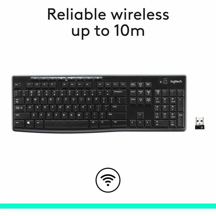 K270 Wireless Keyboard, USB Unifying Receiver, Black